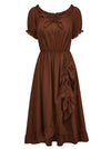 Charmian Women's Renaissance Style Off Shoulder Puff Sleeve Maxi Dress with Drawstring Hem Brown Main Image