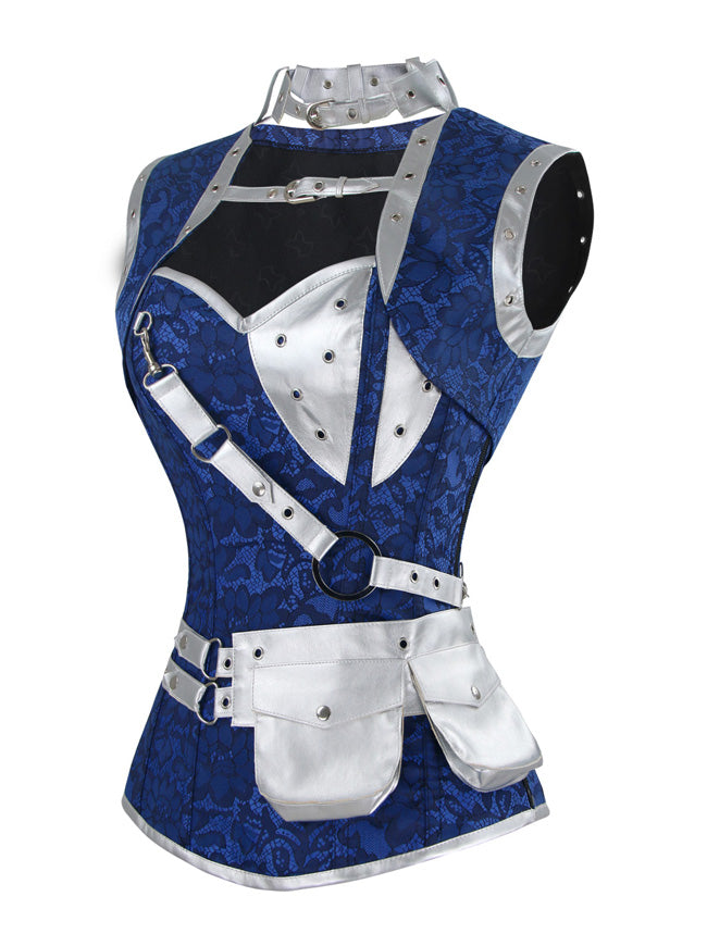 Steampunk Vintage Brocade Boned Lace Up Corset with Jacket and Belt