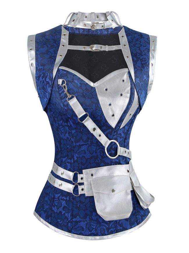 Steampunk Goth Retro Spiral Steel Boned Jacket Corset with Belt
