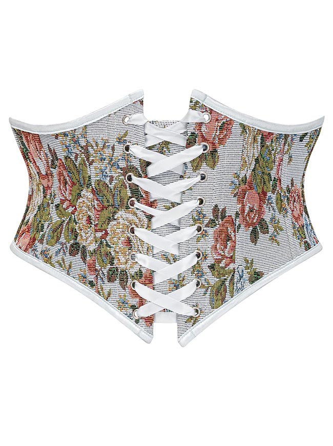 Charmian Women's Renaissance Vintage Floral Lace Up Corset Waist Belt White Main Image