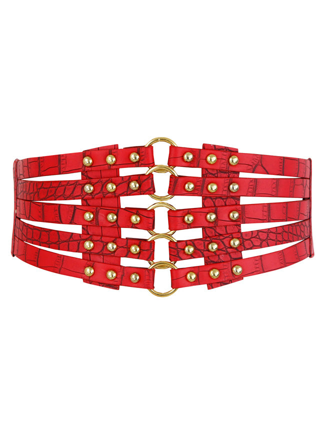 Vintage Retro Fashion Faux Leather Steampunk Rivet Elastic Waist Cinch Belt Main Image