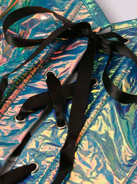 Female Holographic Corset Crop Top Detail View