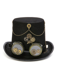 Steampunk Top Hat Goggles Gears Chain Deluxe Costume Accessory Black Gears Main Image