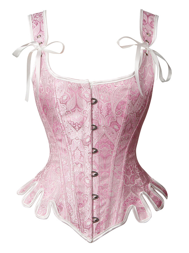 Renaissance Vintage Brocade Lace Up Bustier Overbust Corset Top