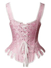 Elegant Floral Embroidered Lace Up Overbust Corset Tank Top with Straps Back View