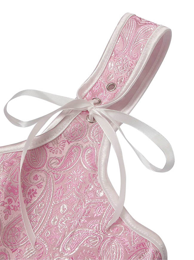 Victorian Brocade Lace Up Bustier Daily Casual Overbust Corset Top with Straps Detail View