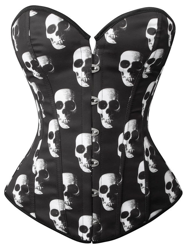 Charmian Women's Gothic Skull Boned Lace Up Bustier Plus Size Overbust Corset Top Black Main Image