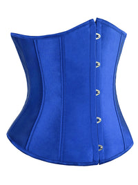 Sexy klassisches Vintage Damen-Steampunk-Korsett aus blauem Satin mit Kunststoffstäben, trägerlos, mit Schnürung und Taillenformer, Seitenansicht