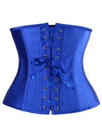 Sexy Burlesque Hochwertiges königsblaues Satin-Steampunk-Trägerloses Braut-Schnürkorsett mit Taillenformung und Unterbrustkorsett Hauptansicht