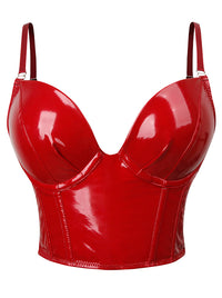 Red PU leather corset bustier top - sleek design push up sexy festival outfit Main Image
