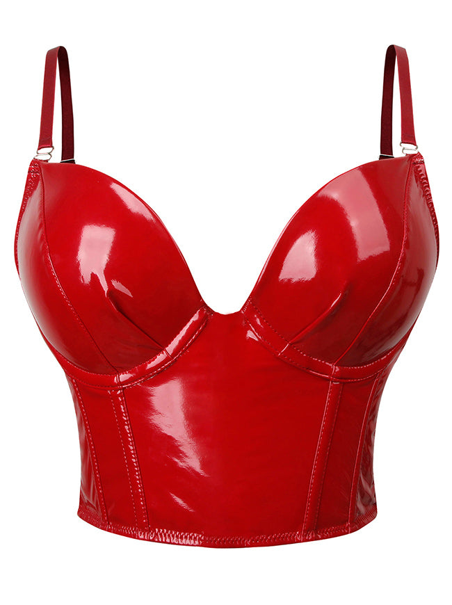Red PU leather corset bustier top - sleek design push up sexy festival outfit Main Image