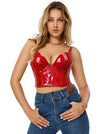Charmian Women's Plus Size Gothic Punk PU Leather Push Up Zipper Bustier Crop Top Red-Sleek Main Image