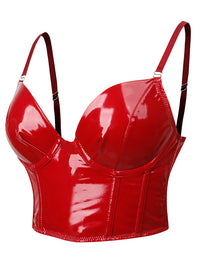 Red Leather Top Back Lace Crop Top Detail View