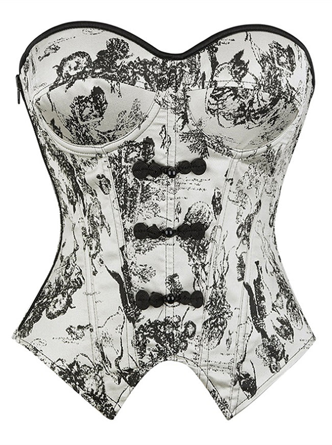 Charmian Women's Vintage Sweetheart Ink Wash Lace Up Corset Bustier Top with Side Zipper Apricot Main Image