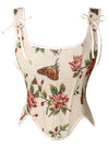 Renaissance Vintage Floral Embroidery Bustier Corset Crop Top with Straps Main Image
