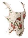 Renaissance Victorian Jacquard Overbust Sleeveless Apricot Baroque Corset Crop Top Side View