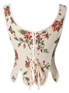 Vintage Jacquard Floral Waist Cincher Bodycon Overbust Corset Bustier Tops Back View