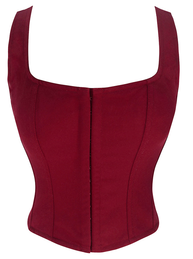 Charmian Women's Y2K Style Square Neck Cropped Corset Tank Top Wine Red Main Image
