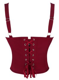 Women Vintage Red Square Neck Corset Back View