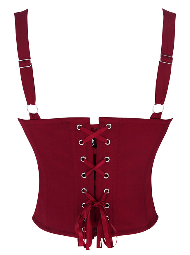 Women Vintage Red Square Neck Corset Back View