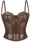 Charmian Women's Y2K Lace Mesh Boned Bustier Corset Top with Spaghetti Straps Brown Main Image