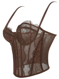 Women Spaghetti Straps Sheer Going Out Tops Back View