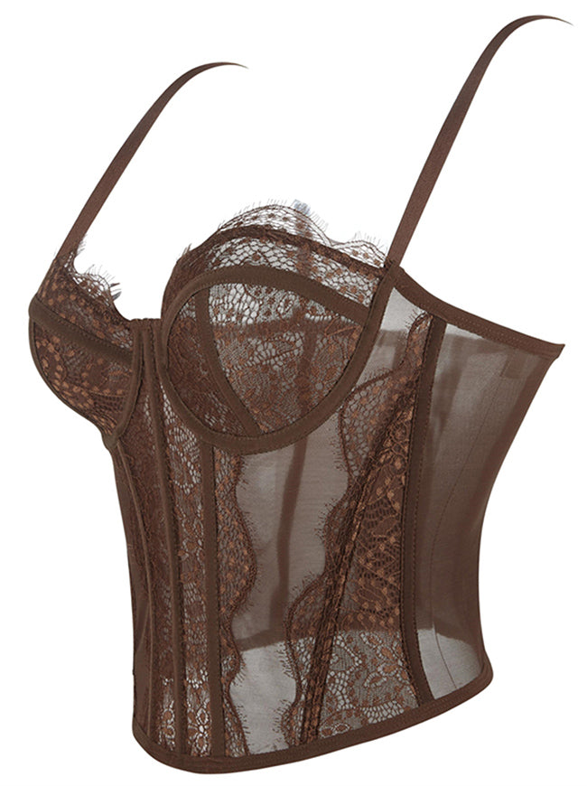 Women Spaghetti Straps Sheer Going Out Tops Back View