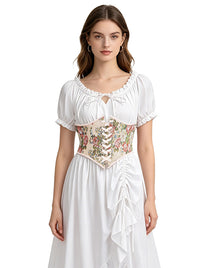 Floral Small Corset Waist Cincher Belt for Women Yellow Side View