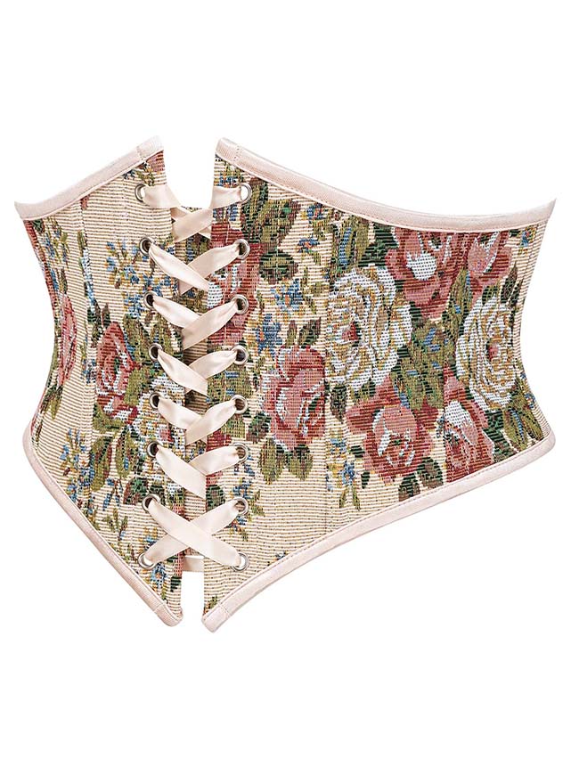 Floral Underbust Corset Belt for Renaissance Medieval Victorian Back View