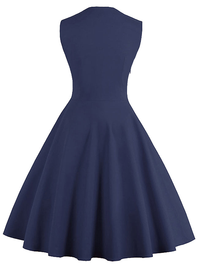 Casual Cocktail Vintage Dress with Polka Dot Print Back View