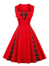 Killreal Women's 1950s Style Retro Vintage Rockabilly Dress with Plaid Patchwork Red Plaid Main Image