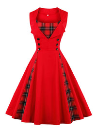 Killreal Damen 1950er Jahre Stil Retro Vintage Rockabilly Kleid mit Plaid Patchwork Rot Plaid Hauptbild