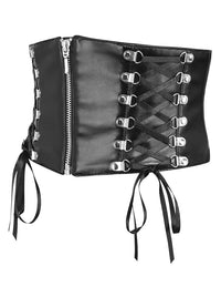 Steampunk Belt with Front Zipper Faux Leather Decorative Belts for Women Side View