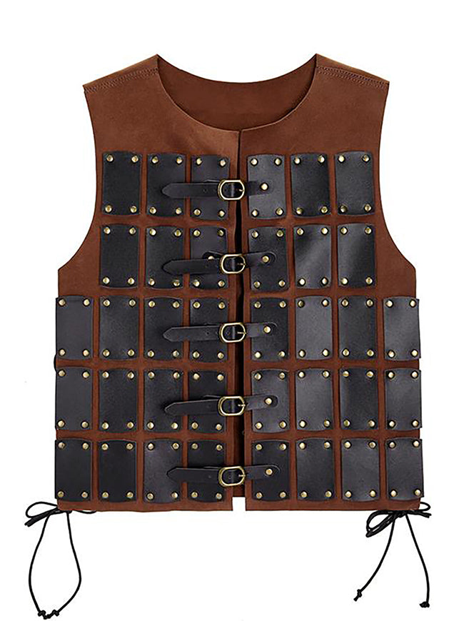 Charmian Men's Medieval Viking Leather Warrior Chest Armor Vest with Buckles Brown Main Image