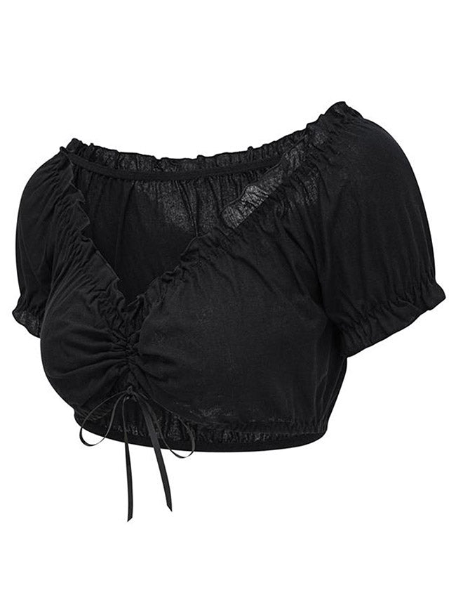 Women Black Off Shoulder Blouse Crop Top Side View
