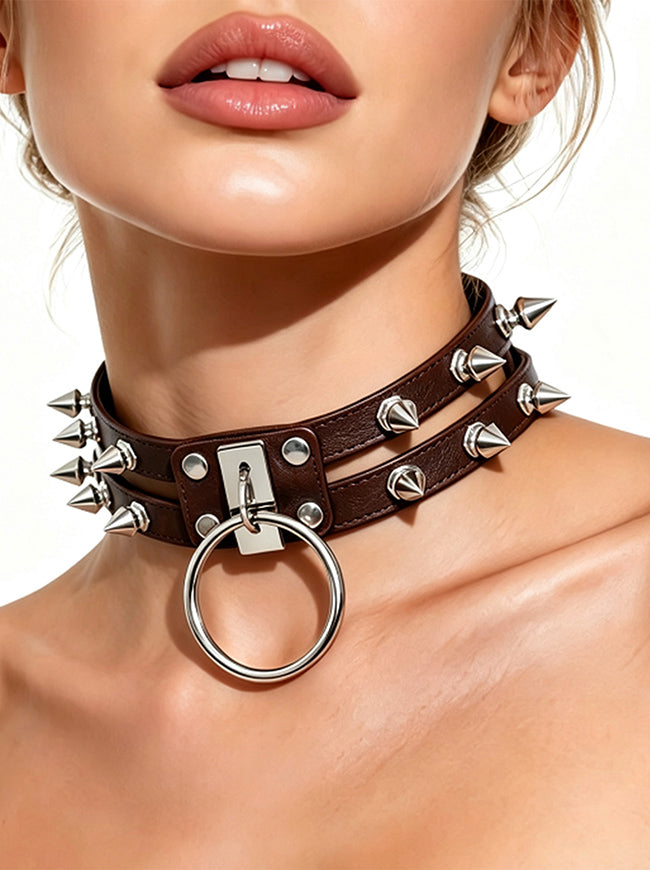 Women Gothic Spiked Collar Necklace Model View