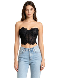 Lace Crop Top for Women Y2K Black Corset Model View