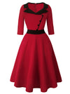 Killreal Womens Vintage 1950s Business Office Work Cocktail A-Line Midi Dress with Sleeve Red Main Image