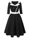 Killreal Womens Vintage 1950s Business Office Work Cocktail A-Line Midi Dress with Sleeve Black Main Image