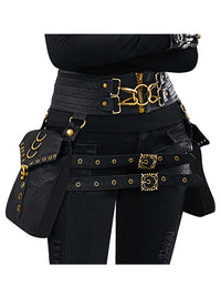 Charmian Women Steampunk Gothic Viking Leather Waist Belt Pouch Leg Bag Accessory Black
