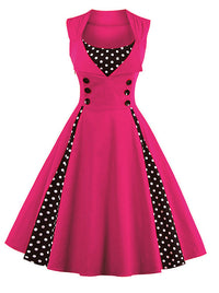 Killreal Women's Vintage Polka Dot Print A-Line Sleeveless Cocktail Party Casual Dress Hot Pink Main Image