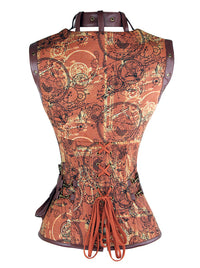 Steampunk Women Punk Short Torso Goth Rock Steel Boned Victorian Jacket Brown Burlesque Corset Back View