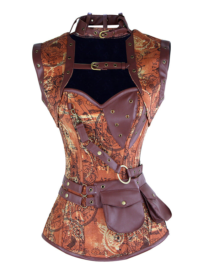 Steampunk Goth Retro Spiral Steel Boned Corset with Jacket