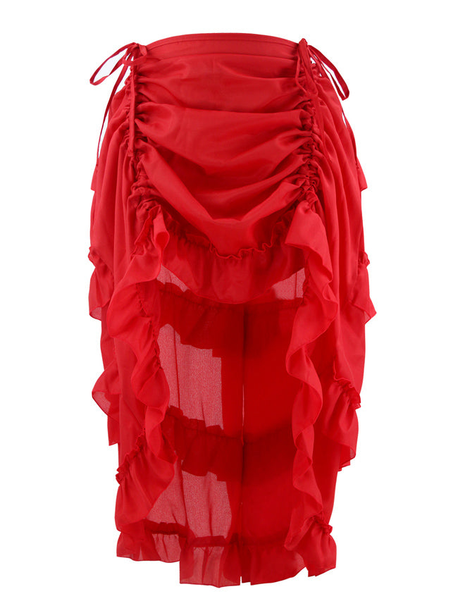 Steampunk Gothic High Low Cyberpunk Ruffle Skirt Red Main Image