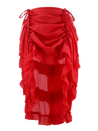 Steampunk Gothic High Low Cyberpunk Ruffle Skirt Red Main Image