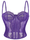 Charmian Women's Y2K Lace Mesh Boned Bustier Corset Top with Spaghetti Straps Purple Main Image