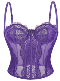 Charmian Women's Y2K Lace Mesh Boned Bustier Corset Top with Spaghetti Straps Purple Main Image