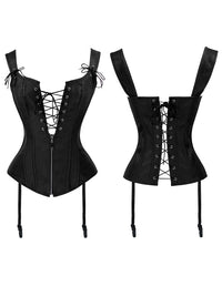 Vintage Renaissance Front Reißverschluss Schnür Bustier Korsett mit Strumpfbändern