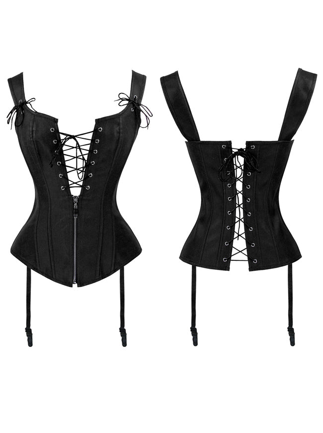 Vintage Renaissance Front Reißverschluss Schnür Bustier Korsett mit Strumpfbändern