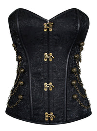 Steampunk Gothic Spiral Steel Boned Brocade Waist Cincher Overbust Corset with Chains Main Image